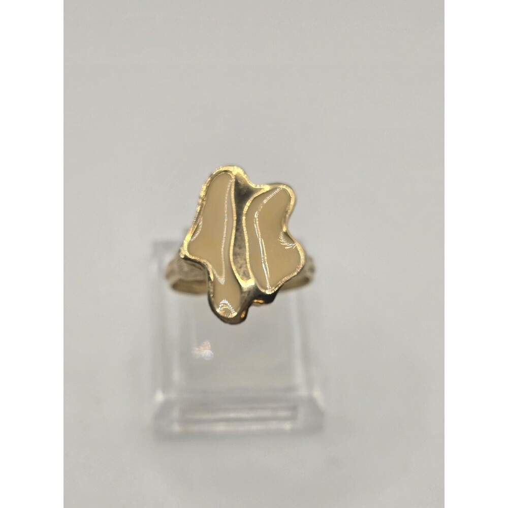 Vintage Pat Pend Gold Tone Cream Enamel Chunky Adjustable Ring